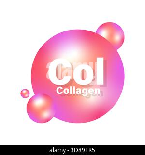 Sfera proteica di collagene. Simbolo di testo col. Icona cura della pelle. Sfera di bellezza vettoriale. EPS 10. Illustrazione Vettoriale