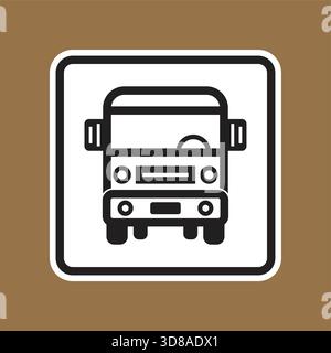 Questa icona minimalista di un veicolo per consegne presenta un design semplice in bianco e nero su sfondo marrone. Perfetto per la logistica, il trasporto e la consegna- Illustrazione Vettoriale