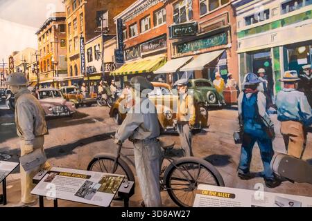 Murale di una trafficata Richmond Street durante la guerra; Rosie the Riveter WWII Home Front National Historical Park, Richmond, California, USA [Nessuna pubblicazione; edi Foto Stock