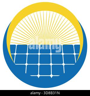 Simbolo dell'energia solare. Pannelli solari con raggi su sfondo bianco Illustrazione Vettoriale