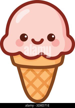 Kawaii illustrazione di un cono di gelato sorridente Illustrazione Vettoriale