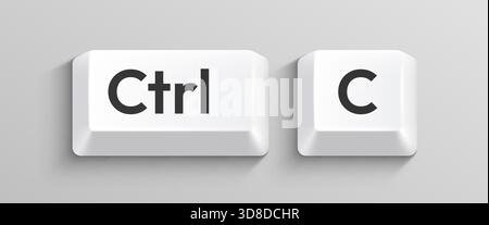 Tasti bianchi Ctrl e C che rappresentano il comando di copia, isolati su uno sfondo chiaro. Illustrazione vettoriale Illustrazione Vettoriale