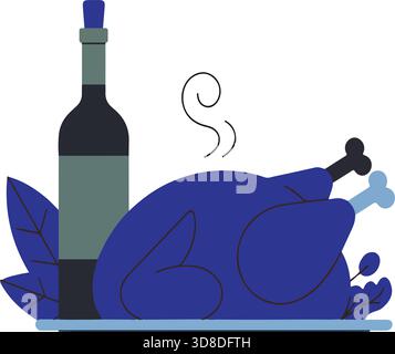 Illustrazione festiva del vino di tacchino arrosto Illustrazione Vettoriale