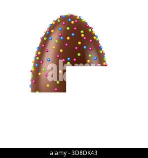 Un uovo di cioccolato realistico ricoperto da un assortimento di scintillanti e colorate spruzzette, isolate su sfondo bianco, che trasmettono un'atmosfera festosa e deliziosa Illustrazione Vettoriale