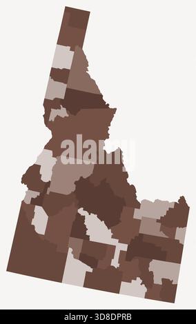 Mappa dell'Idaho con le contee. Solo una semplice mappa del confine di stato con la divisione della contea. Tavolozza dei colori marrone. Illustrazione Vettoriale