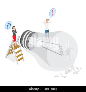 Illustrazione piatta isometrica 3D di ricerca di idee, soluzione aziendale, ricerca analitica. Componente 1 Foto Stock