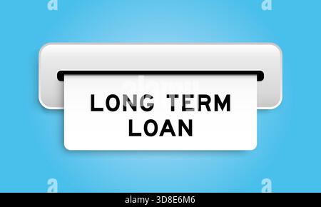 Banner coupon bianco con parola prestito a lungo termine dalla macchina su sfondo blu Illustrazione Vettoriale