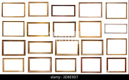 set di diverse cornici a forma di picchetto orizzontali strette su sfondo bianco Foto Stock