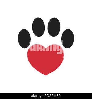 Zampa di cane o gatto con il simbolo del cuore. Icona zampa PET. Illustrazione vettoriale Illustrazione Vettoriale
