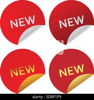 Nuovo set di icone delle etichette adesive del prodotto Illustrazione Vettoriale