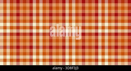 Fondo in tartan dorato, tessuto tattersall senza cuciture. Tessuto vettoriale autunnale con tavolozza di colori arancione e rosso. Illustrazione Vettoriale