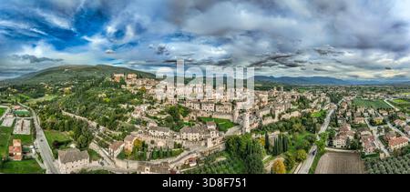 Vista panoramica aerea di Spello Foto Stock