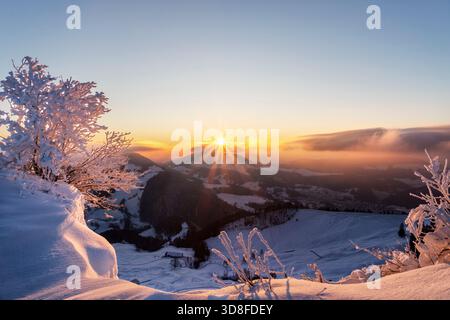 Svizzera, Passwang, Passwang se, se, Soletta, Mümliswil-Ramiswil, Schwarzbubenland, alba, Vogelberg, novembre Foto Stock