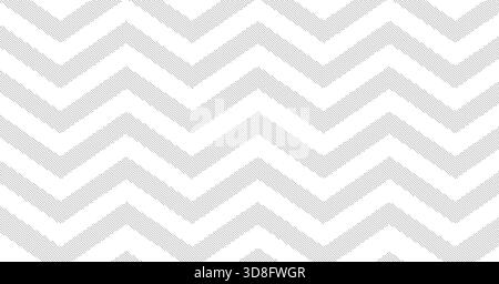 Sfondo nero astratto con motivo chevron a mezzitoni con linee tratteggiate a zigzag che creano una texture geometrica dinamica Illustrazione Vettoriale