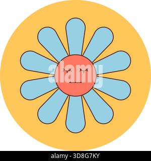 Simpatico adesivo retro Flower Groovy Illustrazione Vettoriale