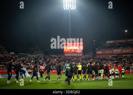 Girona, Spagna. 30 novembre 2025. I giocatori del Real Madrid sono visti durante una partita della Liga EA Sports tra il Girona FC e il Real Madrid all'Estadi Municipal de Montilivi di Girona, in Spagna, il 30 2025 novembre. Foto di Felipe Mondino credito: Agenzia fotografica indipendente/Alamy Live News Foto Stock