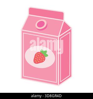 Pacchetto con latte di fragole. Sfondo bianco isolato. Semplice illustrazione piatta vettoriale. Illustrazione Vettoriale