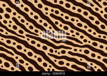Strisce marroni ondulate senza cuciture con macchie sparse sul beige, che imitano la consistenza della pelle dei pesci leone. Illustrazione Vettoriale