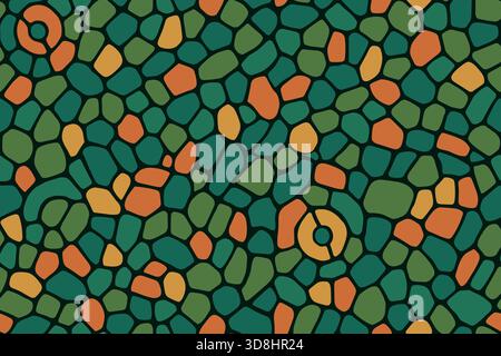 Mosaico colorato irregolare e senza cuciture di forme organiche, che imita il motivo camaleonte mimetico della pelle. Illustrazione Vettoriale