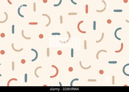 Effetto doodle pastello senza cuciture con archi astratti, punti e linee brevi su sfondo chiaro. Illustrazione Vettoriale