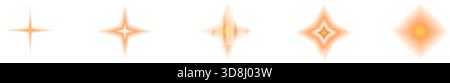 Icone delle stelle di sfocatura sfumata y2k. Set di scintille con texture aura. Toni dorati lampeggiano. Semplici moduli vettoriali a doppio volume impostati isolati su sfondo bianco. Illustrazione Vettoriale