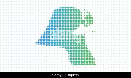 Mappa punteggiata del Kuwait in moderno stile mezzitoni, illustrazione vettoriale su sfondo bianco Illustrazione Vettoriale