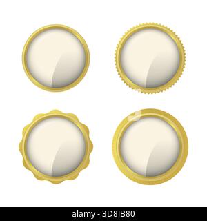 Quattro eleganti etichette dorate con spazio vuoto per il testo su sfondo bianco Illustrazione Vettoriale