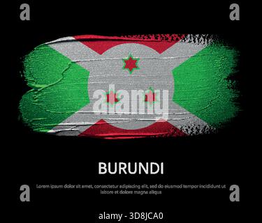 Bandiere nazionali del Burundi su sfondo scuro con opere d'arte in stile grunge Illustrazione Vettoriale