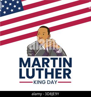 Martin Luther King Jr Day Illustration con sfondo American Flag Illustrazione Vettoriale