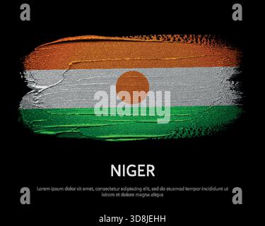 Bandiere nazionali del Niger su sfondo scuro in un'opera d'arte in stile grunge Illustrazione Vettoriale