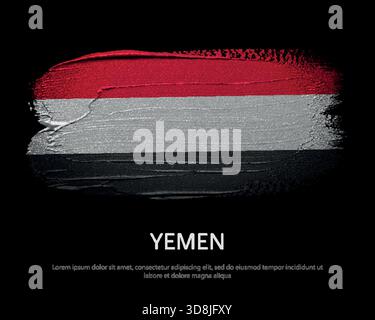 Bandiere nazionali dello Yemen su sfondo scuro in opere d'arte in stile grunge Illustrazione Vettoriale