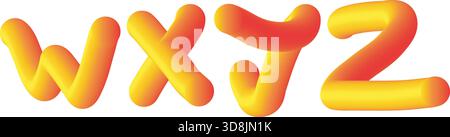 Alfabeto WXYZ tubolare morbido tridimensionale in giallo arancione brillante Illustrazione Vettoriale