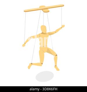 Set piatto isometrico 3D di marionette in legno, marionette sulle funi. Punto 2 Foto Stock