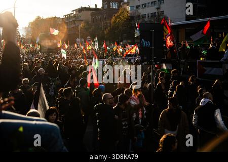 Roma, Abruzzo, Italia. 29 novembre 2025. Più di 20 mila persone marciano a Roma contro le relazioni commerciali tra Italia e Israele. Anche Francesca Albanse e Gret Thunberg hanno preso parte alla marcia. The People Marching (Credit Image: © Sebastiano Bacci/ZUMA Press Wire) SOLO USO EDITORIALE! Non per USO commerciale! Foto Stock