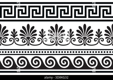 Divisori vettoriali greci antichi senza cuciture stilizzati per decorazioni e design classici Illustrazione Vettoriale