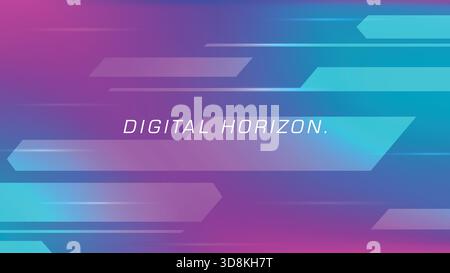 Sfondo in stile tecnologico astratto con forme brillanti, sfumatura rosa-blu e striature dinamiche di movimento. Illustrazione Vettoriale