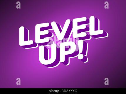 Un design grafico vivace con testo di LIVELLO SUPERIORE! in una tipografia vivace e vivace con sfondo viola. Illustrazione Vettoriale