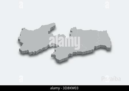 Mappa isometrica 3d Paraiba con regioni di confine. Stato del Brasile Illustrazione Vettoriale