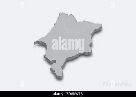 Mappa isometrica 3d Maranhao con regioni di confine. Stato del Brasile Illustrazione Vettoriale
