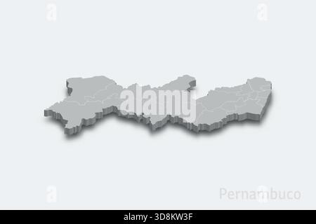 Mappa isometrica 3d Pernambuco con regioni di confine. Stato del Brasile Illustrazione Vettoriale