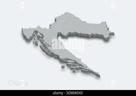 Mappa isometrica 3d della Croazia con regioni di confine mappa isometrica 3d con regioni di confine Illustrazione Vettoriale