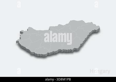 Mappa isometrica 3d dell'Ungheria con regioni di confine mappa isometrica 3d con regioni di confine Illustrazione Vettoriale