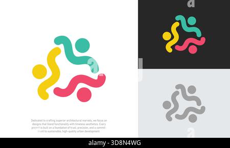 Logo Abstract Teamwork Collaboration - simbolo colorato di connessione e partnership con la comunità Illustrazione Vettoriale