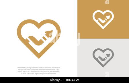 Logo crescita cuore, Health Care Finance icona progresso Design Illustrazione Vettoriale
