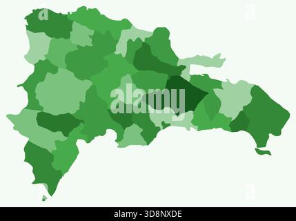 Mappa della Repubblica Dominicana con le regioni. Una semplice mappa dei confini nazionali con divisioni regionali, presentata in una tavolozza di colori verdi. Illustrazione Vettoriale
