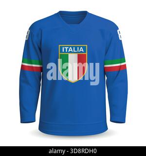 Maglia casalinga della nazionale di hockey italiana, maglia da hockey su ghiaccio 2025 con stemma Illustrazione Vettoriale