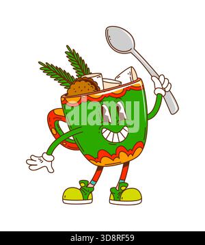 Mascotte di cioccolata calda in tazza verde Illustrazione Vettoriale