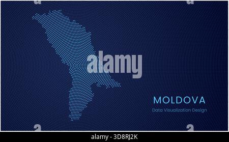 Mappa punteggiata stilizzata della Moldavia in un moderno concetto di visualizzazione circolare dei dati. Illustrazione Vettoriale