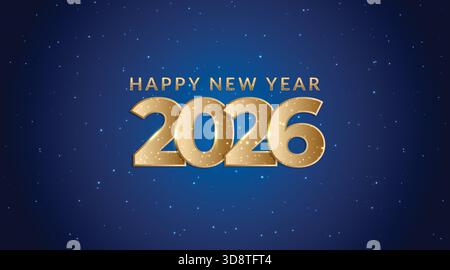 Golden 2026 Happy New Year Design con sfondo blu. illustrazione delle scorte Illustrazione Vettoriale