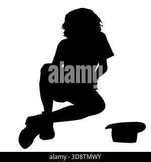 Silhouette di un senzatetto con un cappello supplicante Foto Stock